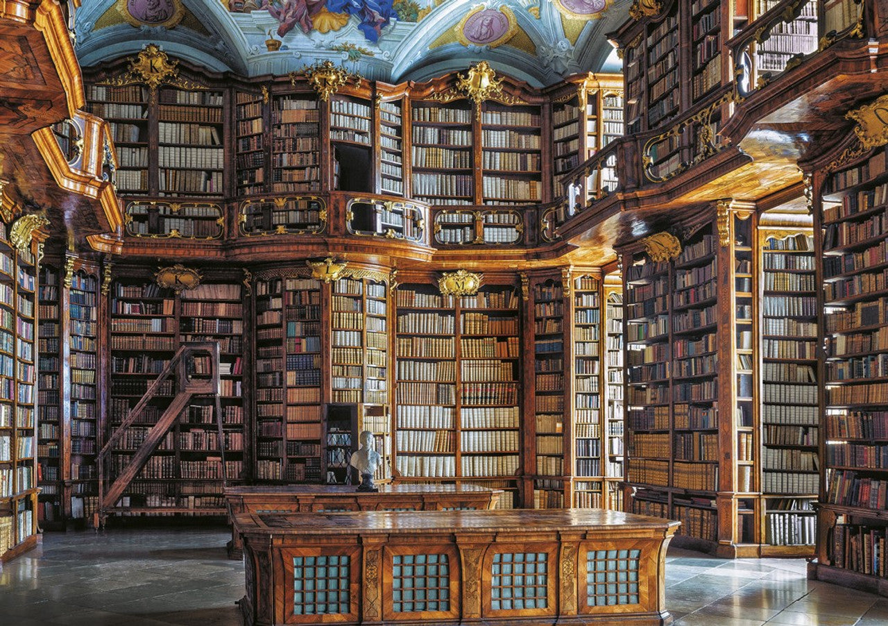 A 1000-piece jigsaw puzzle by Piatnik depicting a Victorian library with intricate details and a sense of depth.
