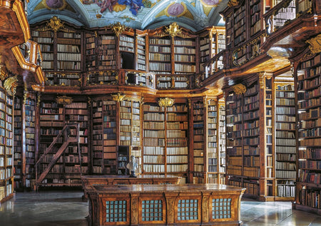 A 1000-piece jigsaw puzzle by Piatnik depicting a Victorian library with intricate details and a sense of depth.