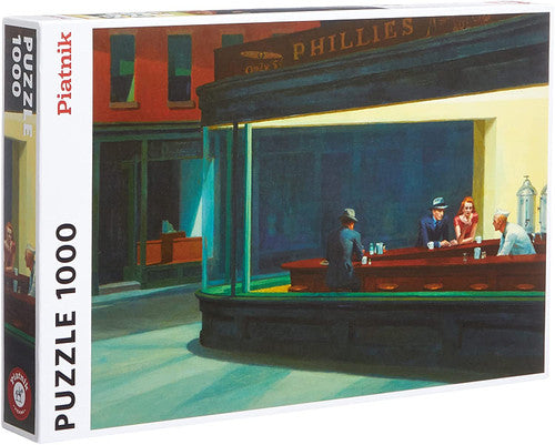A 1000-piece piatnik jigsaw puzzle box of 'Nighthawks' by Edward Hopper.